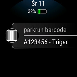 Widżet parkrun barcode w zegarku Garmin Venu 2