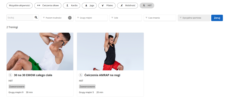 Garmin Connect - Ćwiczenia HIIT